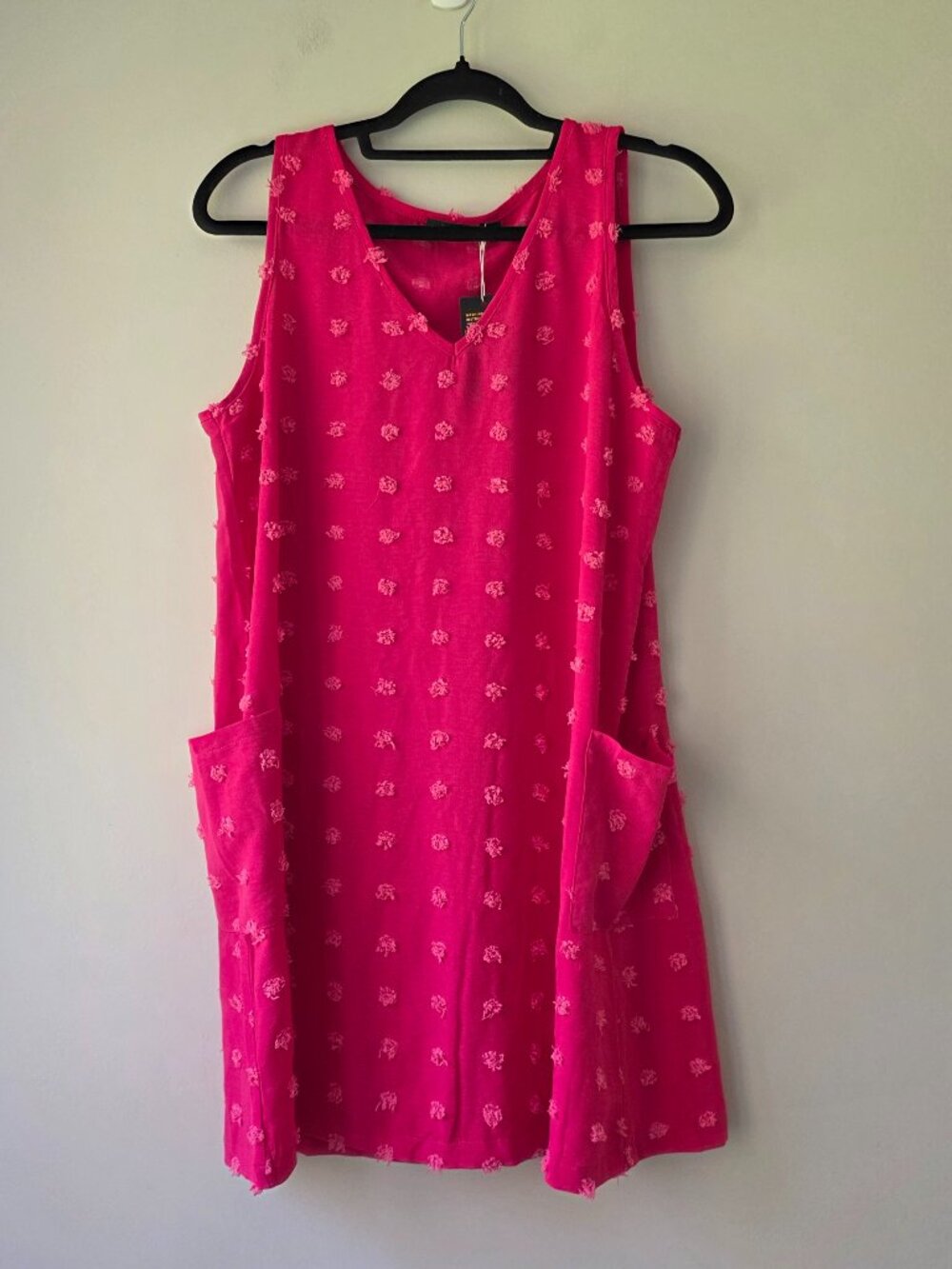 Hot Pink Swim Coverup |  Medium | V Neck Swiss Dot Tank Dress with Pockets NEW
